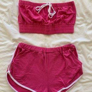 FASHION NOVA Pink Cover-up Top + Shorts Set (S).